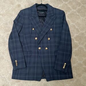 Banana Republic Navy Plaid Blazer with Gold Buttons